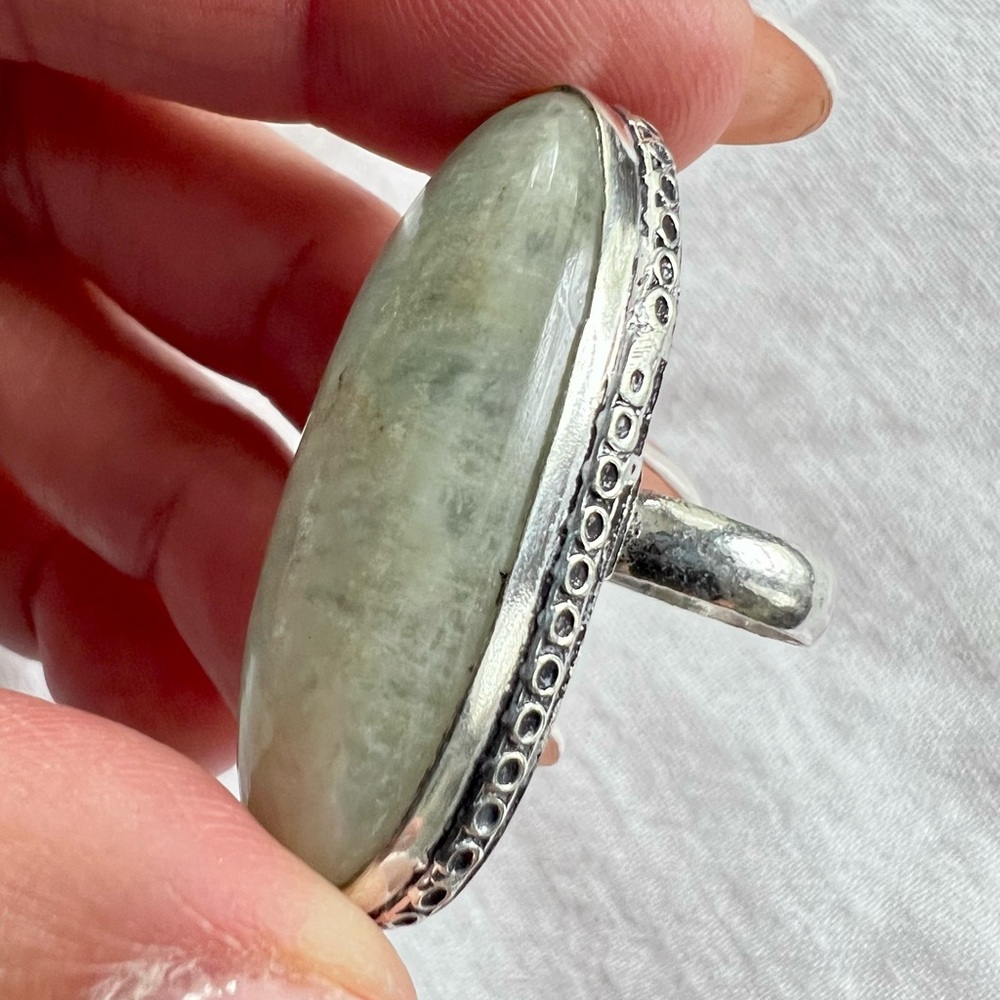 925 Massive Aquamarine Long Oval Ring 6 - Picture 7 of 10